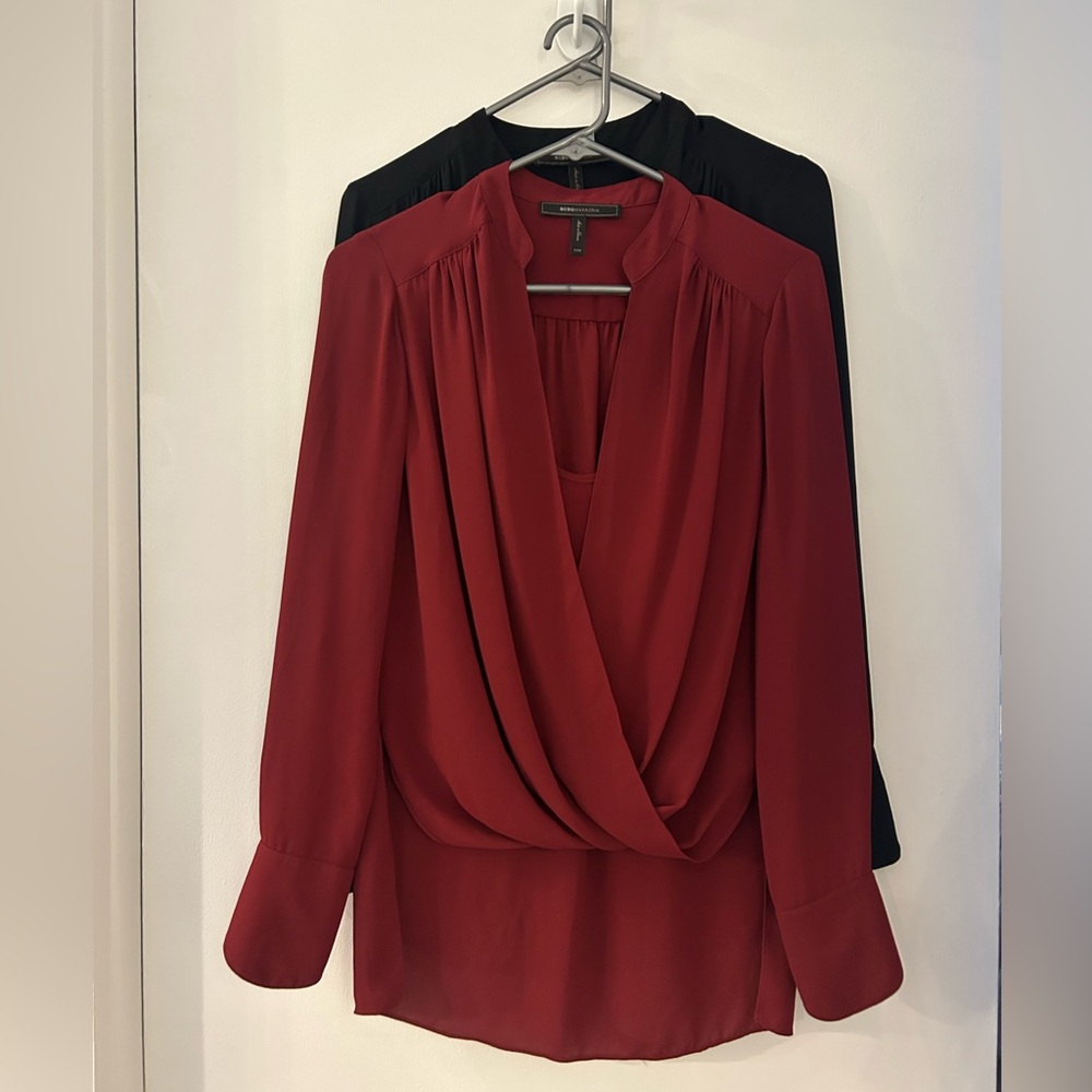 Duo of BCBGMaxAzria Rich Red and Black Blouses